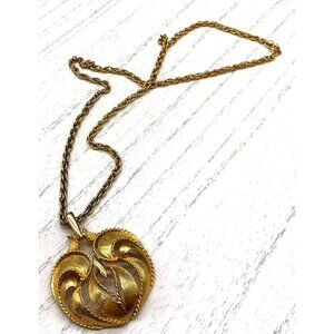Vintage Gold-Tone Pendant Necklace With Ornate Design On 22" Chain